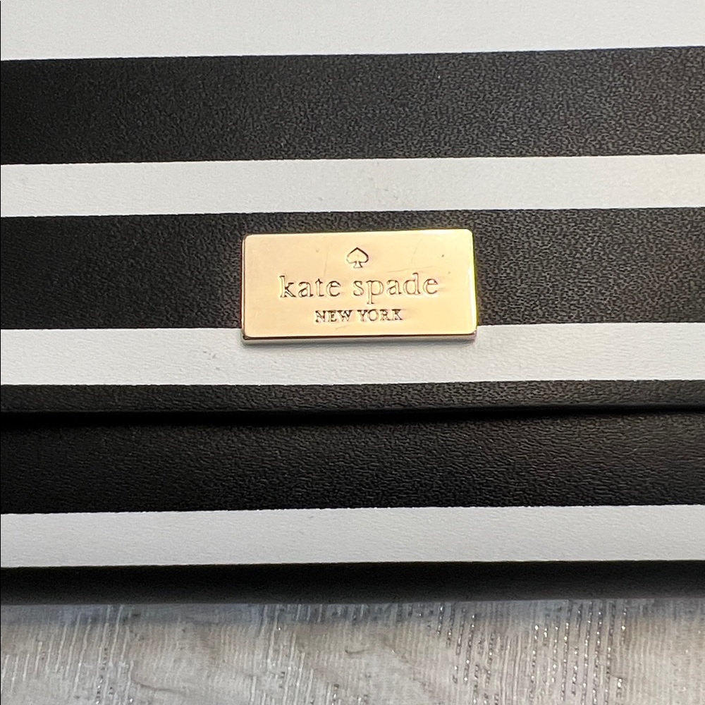 KATE SPADE STRIPED LEATHER WALLET BLACK & WHITE - Picture 12 of 16